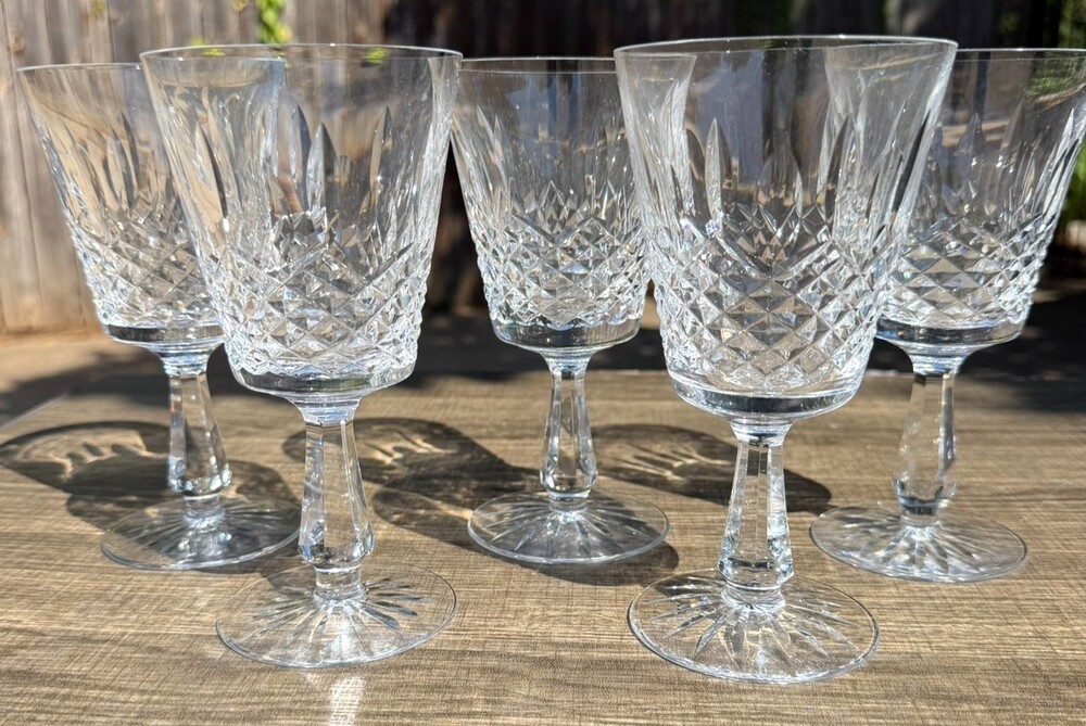 Waterford Crystal Kenmare Water Goblets Set of 5 Signed Ireland 6 7/8"